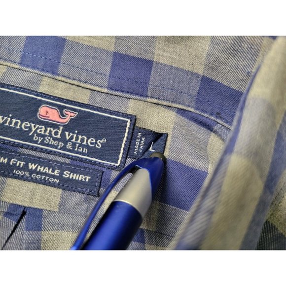 Vineyard Vines Mens Whale Shirt‎ Slim Fit Blue Gray Plaid Cotton L - Picture 8 of 9